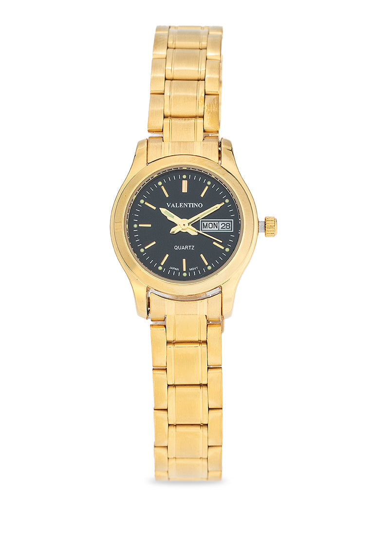 Valentino 20122423-GOLD - BLACK DIAL Stainless Steel Strap Analog Watch for Women