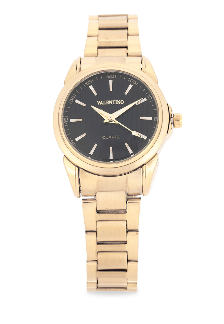 Valentino 20122504-GOLD-BLACK DIAL Analog Stainless Steel Strap Watch for Women-Watch Portal Philippines