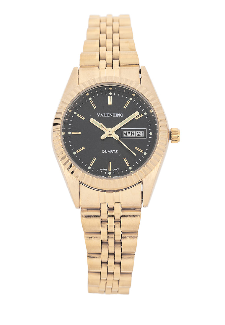 Valentino 20122568-GLD-BLACK DIAL Analog Stainless Steel Strap Watch for Women-Watch Portal Philippines