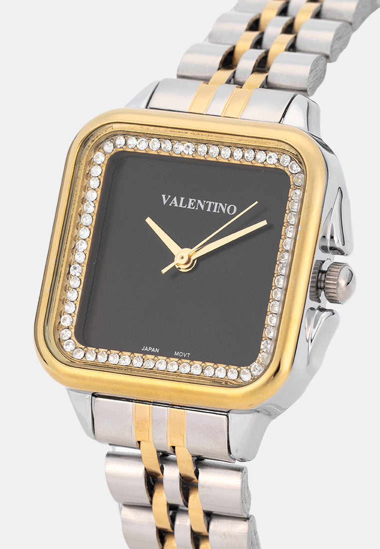 Valentino 20122573-TWO TONE-BLACK DIAL Analog Stainless Band Watch for Women-Watch Portal Philippines