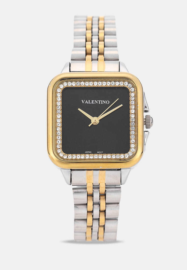 Valentino 20122573-TWO TONE-BLACK DIAL Analog Stainless Band Watch for Women-Watch Portal Philippines