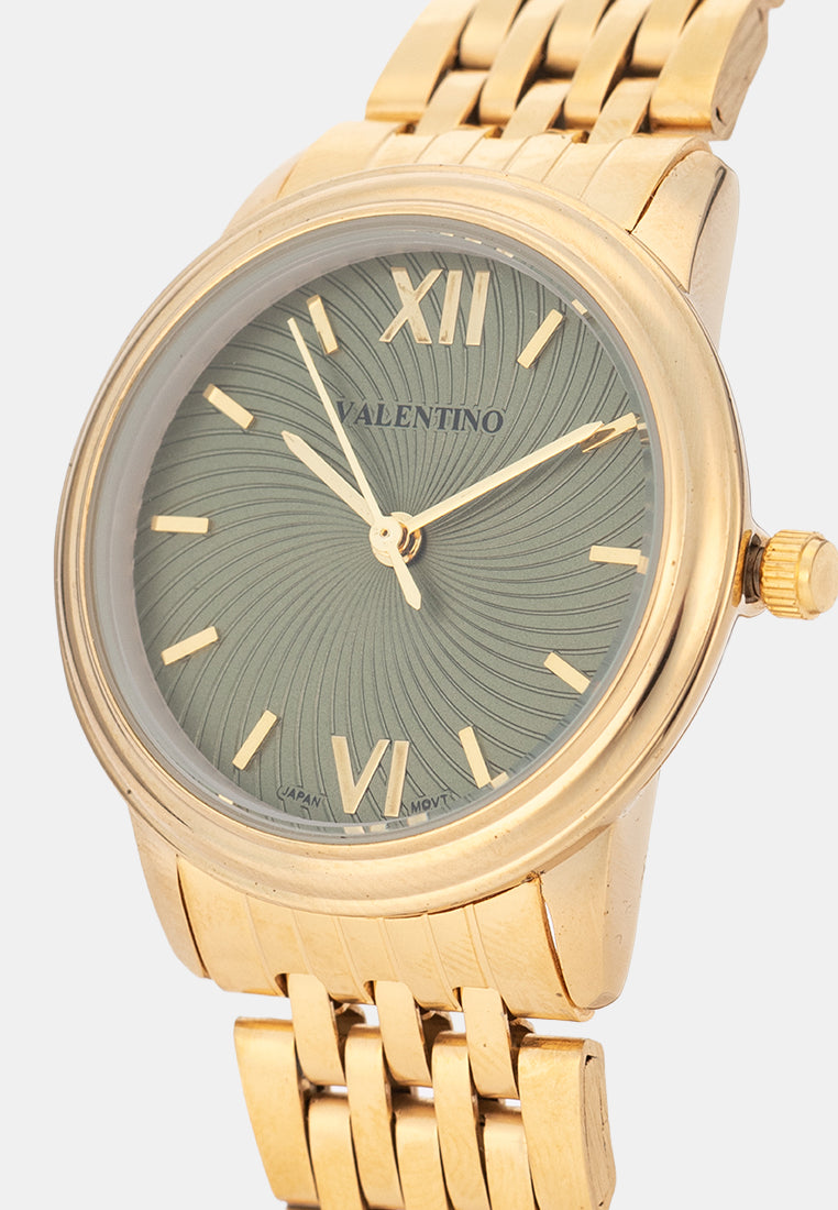 Valentino 20122576-GOLD-GREEN DIAL Analog Stainless Band Watch for Women-Watch Portal Philippines