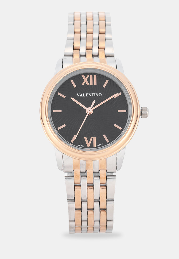 Valentino 20122577-TWO TONE-BLACK DIAL Analog Stainless Band Watch for Women-Watch Portal Philippines