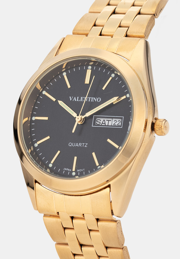 Valentino 20122579-GOLD-BLACK DIAL Analog Stainless Band Watch for Men-Watch Portal Philippines