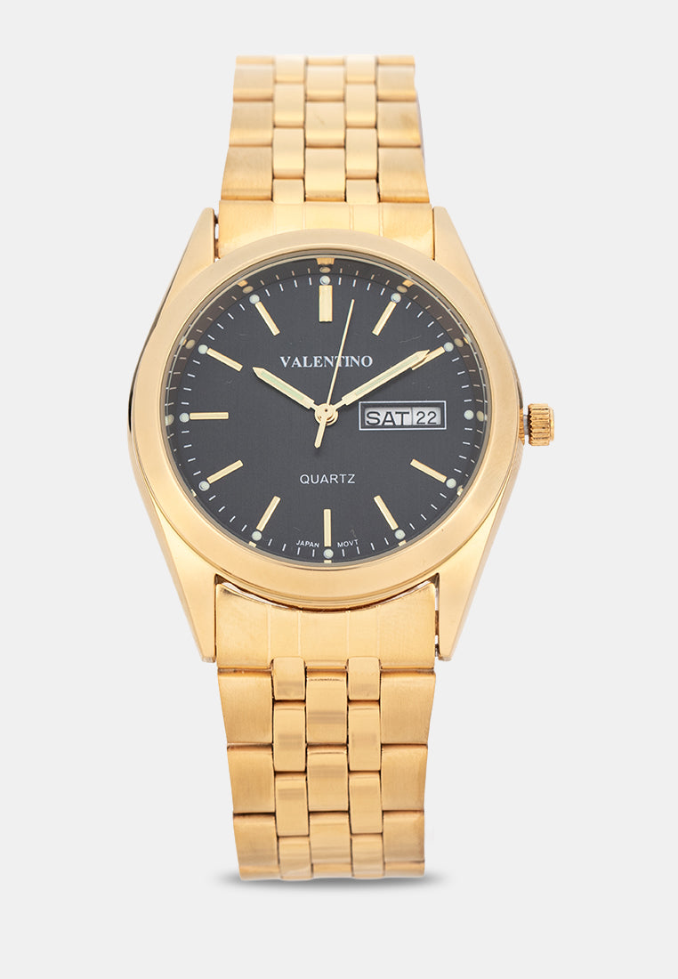 Valentino 20122579-GOLD-BLACK DIAL Analog Stainless Band Watch for Men-Watch Portal Philippines