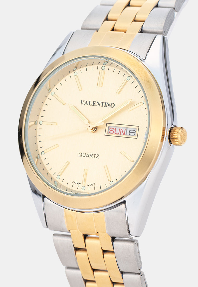Valentino 20122579-TWO TONE-GOLD DIAL Analog Stainless Band Watch for Men-Watch Portal Philippines
