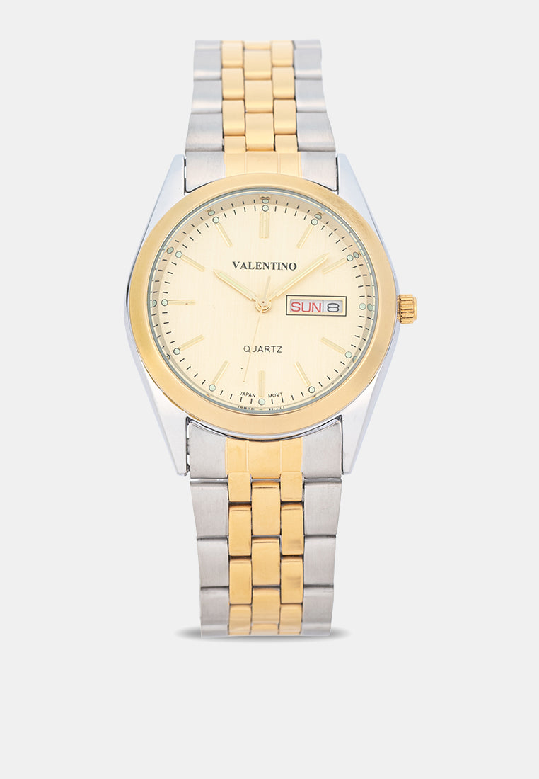 Valentino 20122579-TWO TONE-GOLD DIAL Analog Stainless Band Watch for Men-Watch Portal Philippines