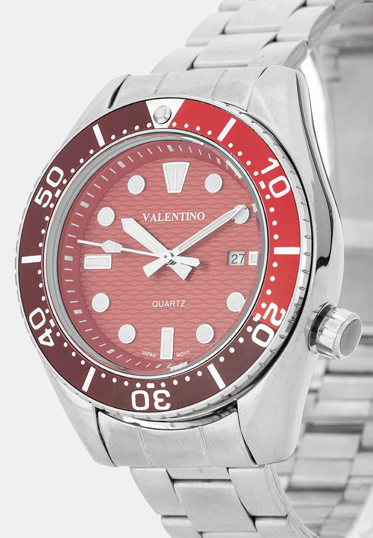 Valentino 20122581-RED DIAL Analog Stainless Band Watch for Men-Watch Portal Philippines