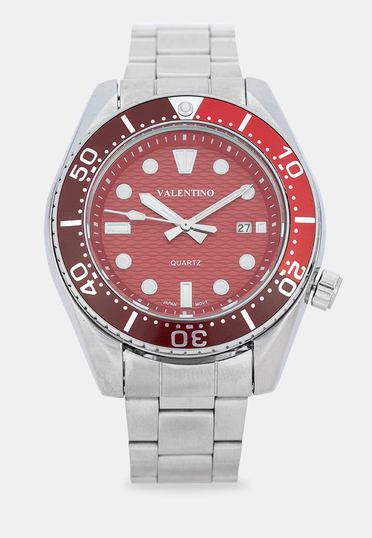 Valentino 20122581-RED DIAL Analog Stainless Band Watch for Men-Watch Portal Philippines