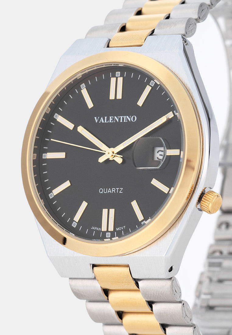 Valentino 20122584-TWO TONE-BLACK DIAL Analog Stainless Band Watch for Men-Watch Portal Philippines