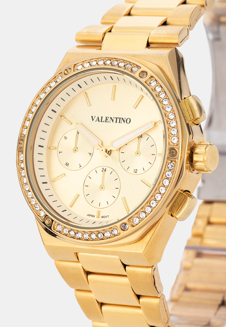 Valentino 20122587-GOLD-GOLD DIAL Analog Stainless Band Watch for Women-Watch Portal Philippines