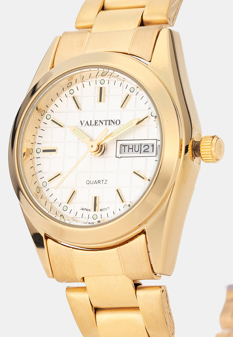 Valentino 20122592-GOLD-WHITE DIAL Analog Stainless Band Watch for Women-Watch Portal Philippines