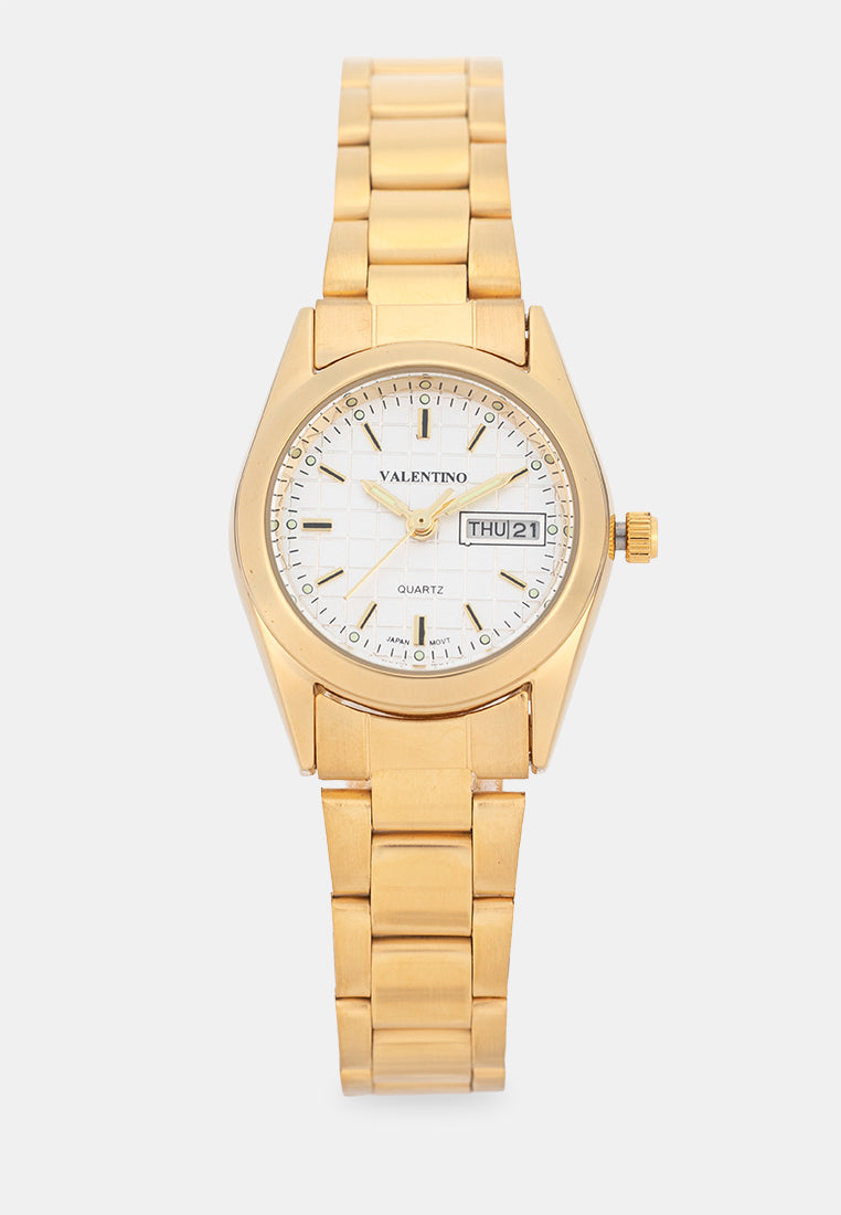 Valentino 20122592-GOLD-WHITE DIAL Analog Stainless Band Watch for Women-Watch Portal Philippines