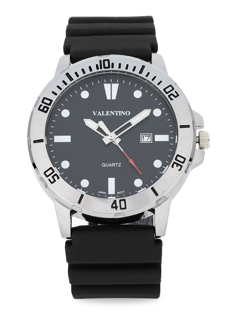Valentino Rubber Strap Analog Watch for Men 20122530-BLK STRAP-BLACK DIAL-Watch Portal Philippines