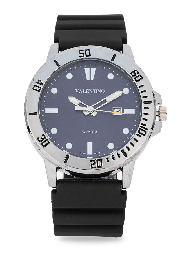 Valentino Rubber Strap Analog Watch for Men 20122530-BLK STRAP-BLUE DIAL-Watch Portal Philippines