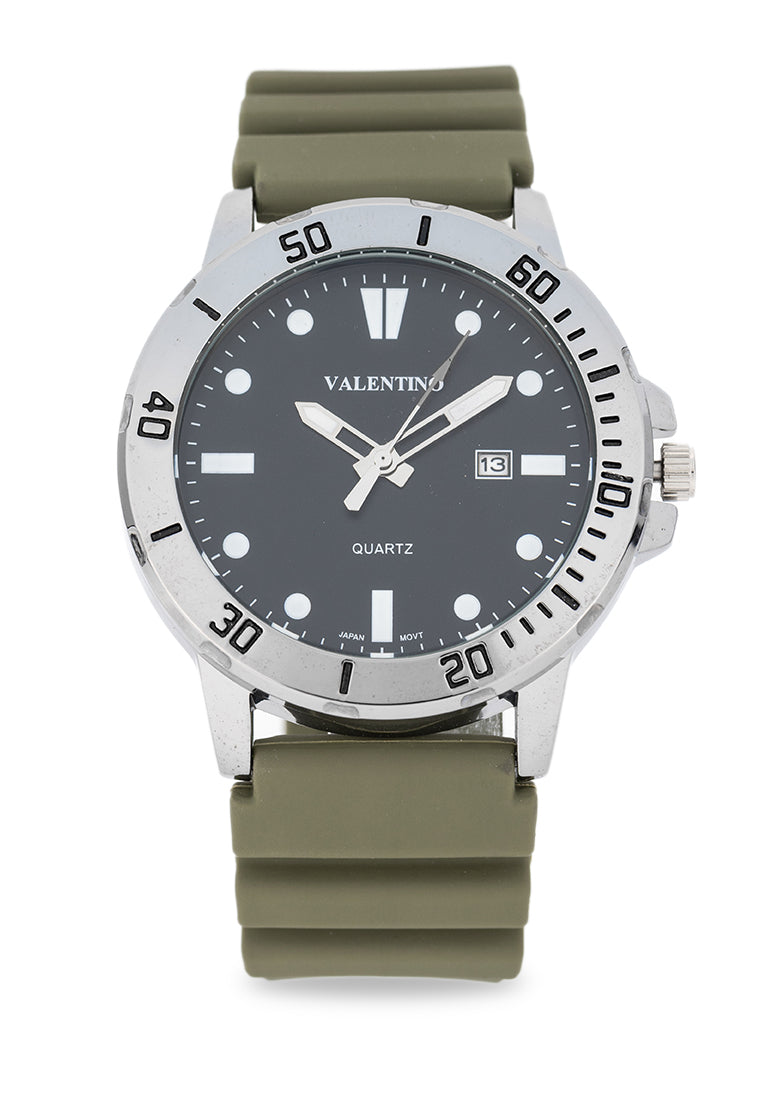 Valentino Rubber Strap Analog Watch for Men 20122530-GRN STRAP-BLACK DIAL-Watch Portal Philippines