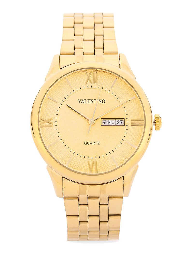Valentino Stainless Steel Strap Analog Watch for Men 20122478-GOLD DIAL-Watch Portal Philippines