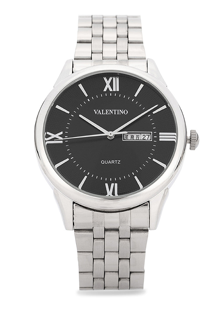 Valentino Stainless Steel Strap Analog Watch for Men 20122480-BLACK DIAL-Watch Portal Philippines