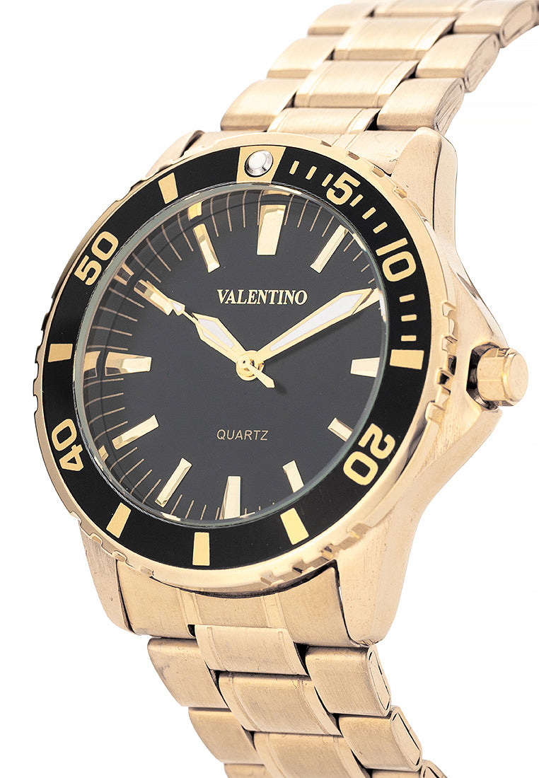 Valentino Stainless Steel Strap Analog Watch for Men 20122484-GOLD-BLACK DIAL-Watch Portal Philippines