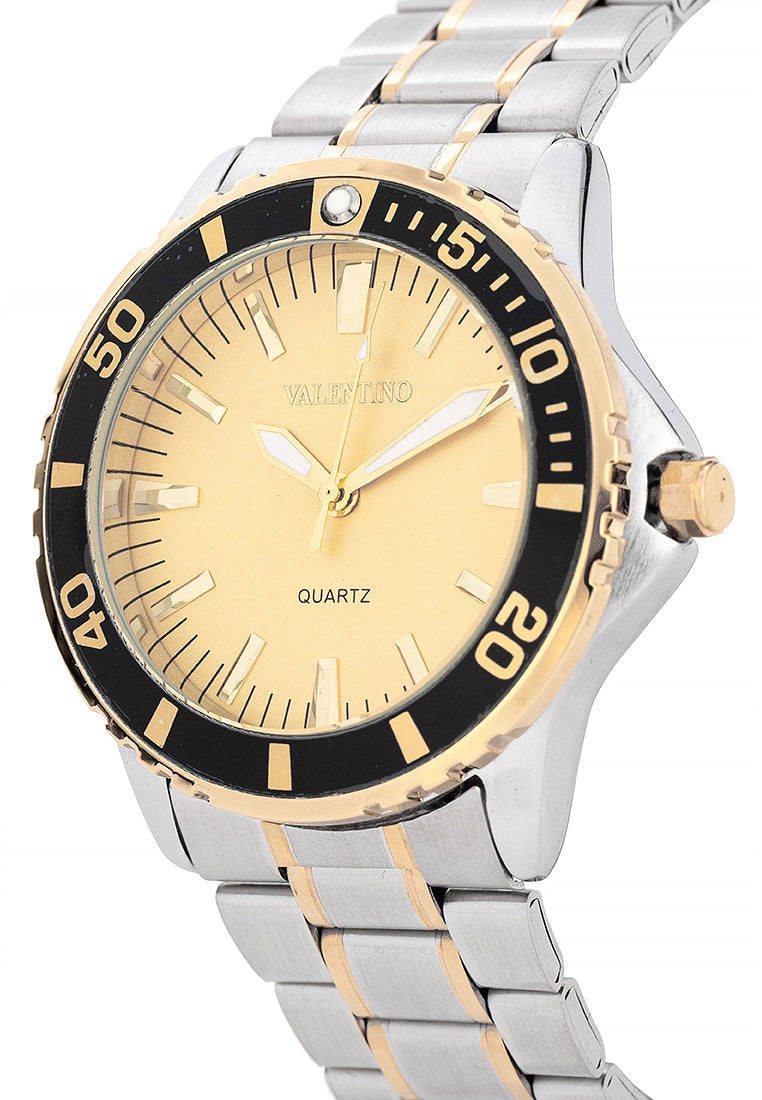 Valentino Stainless Steel Strap Analog Watch for Men 20122484-TWO TONE-GOLD DIAL-Watch Portal Philippines