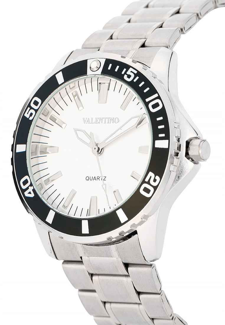 Valentino Stainless Steel Strap Analog Watch for Men 20122486-BLK RING-WHT DIAL-Watch Portal Philippines