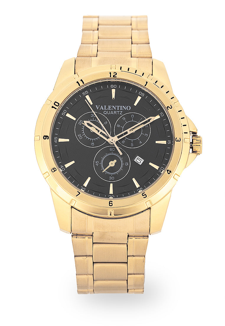 Valentino Stainless Steel Strap Analog Watch for Men 20122501-GOLD-BLACK DIAL-Watch Portal Philippines