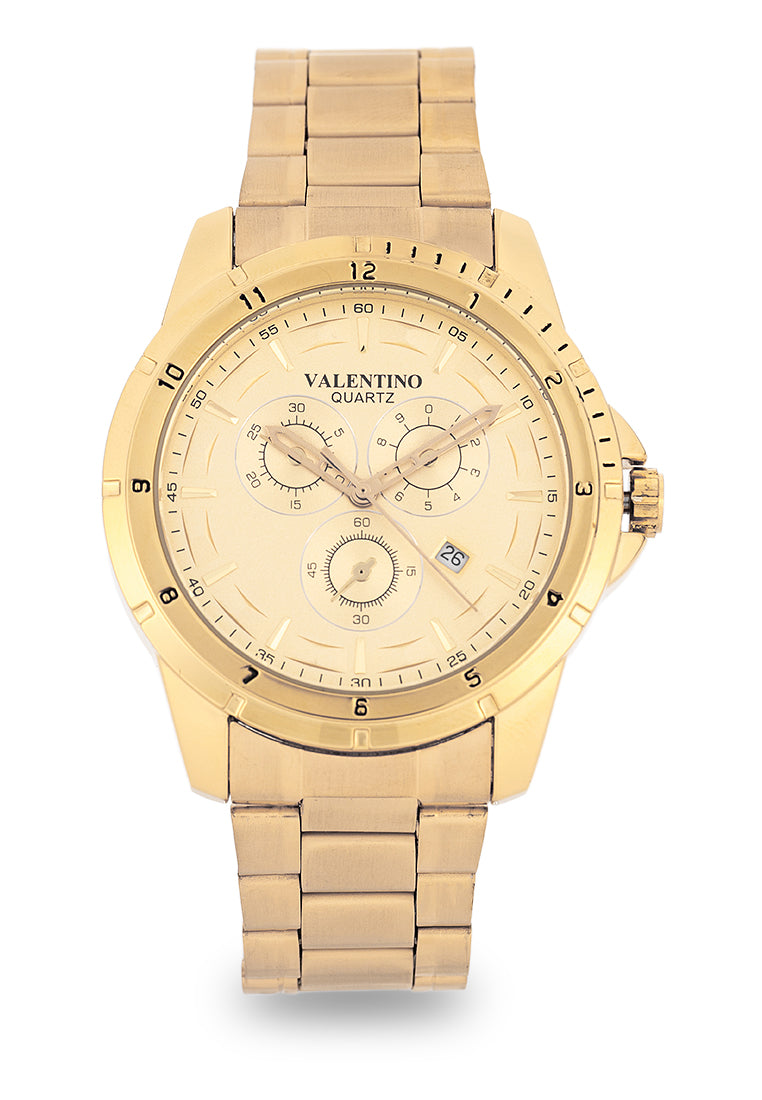 Valentino Stainless Steel Strap Analog Watch for Men 20122501-GOLD-GOLD DIAL-Watch Portal Philippines
