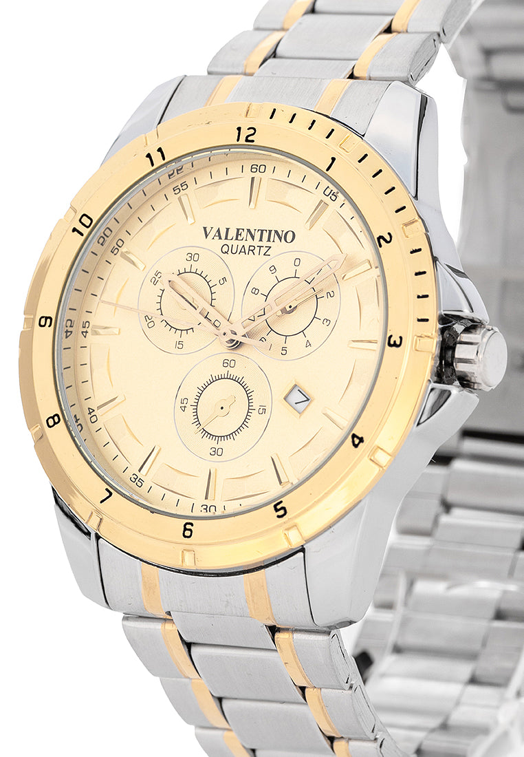 Valentino Stainless Steel Strap Analog Watch for Men 20122501-TWO TONE-GOLD DIAL-Watch Portal Philippines