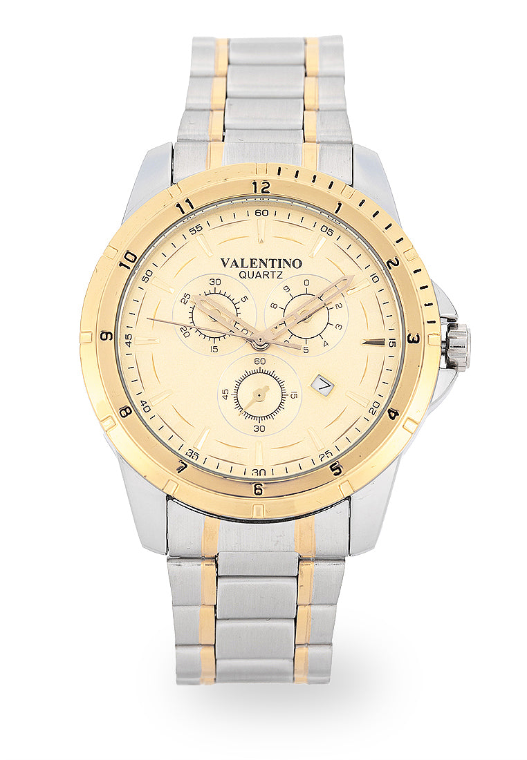 Valentino Stainless Steel Strap Analog Watch for Men 20122501-TWO TONE-GOLD DIAL-Watch Portal Philippines