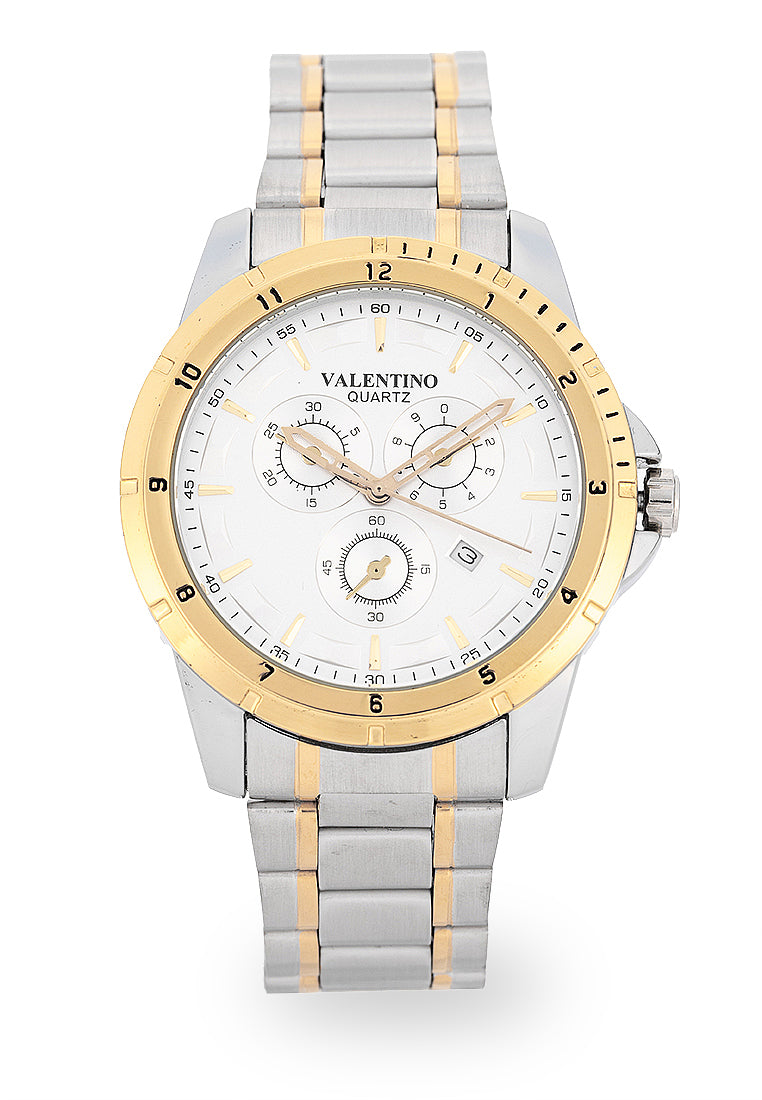 Valentino Stainless Steel Strap Analog Watch for Men 20122501-TWO TONE-WHITE DIAL-Watch Portal Philippines