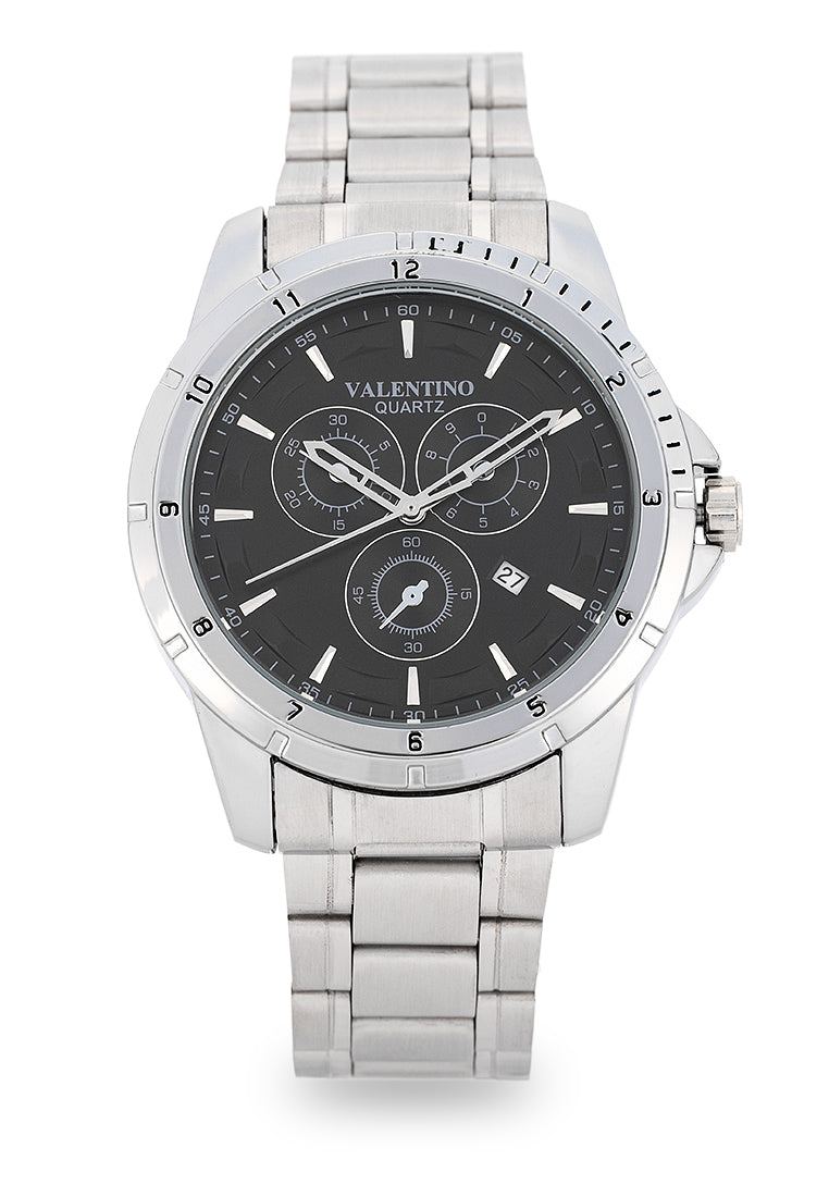 Valentino Stainless Steel Strap Analog Watch for Men 20122502-BLACK DIAL-Watch Portal Philippines