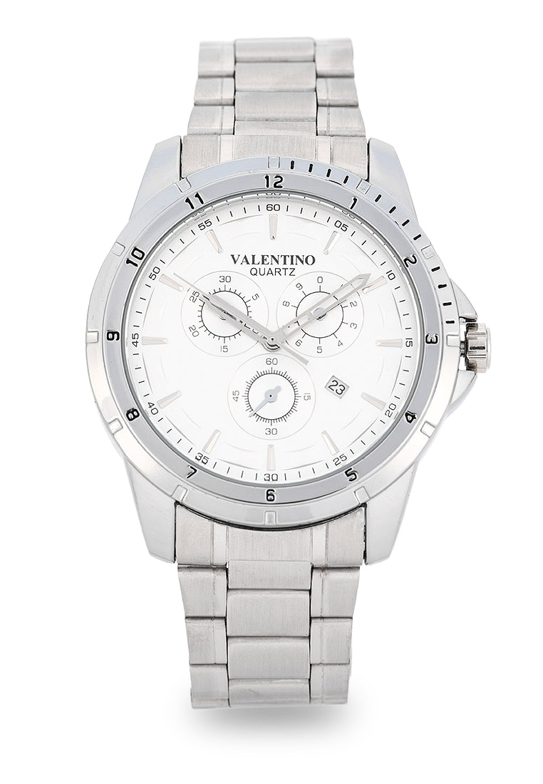 Valentino Stainless Steel Strap Analog Watch for Men 20122502-SILVER DIAL-Watch Portal Philippines