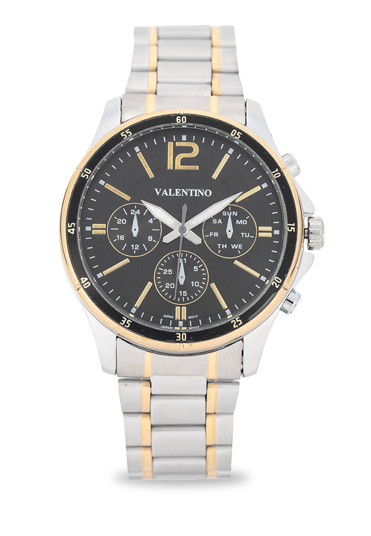 Valentino Stainless Steel Strap Analog Watch for Men 20122531-TT-BLACK DIAL-Watch Portal Philippines