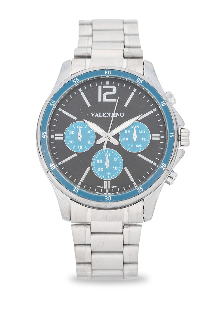 Valentino Stainless Steel Strap Analog Watch for Men 20122532-BLUE CIRCLE-BLK DIAL-Watch Portal Philippines