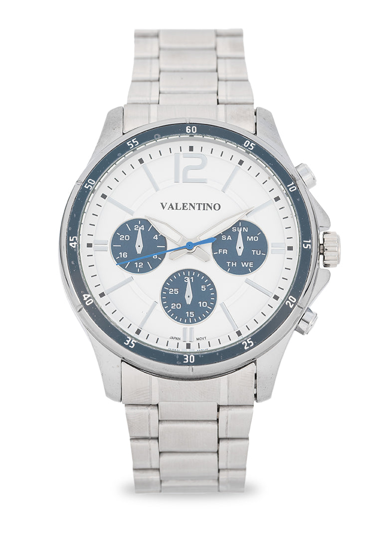 Valentino Stainless Steel Strap Analog Watch for Men 20122532-BLUE CIRCLE-WHITE DIAL-Watch Portal Philippines