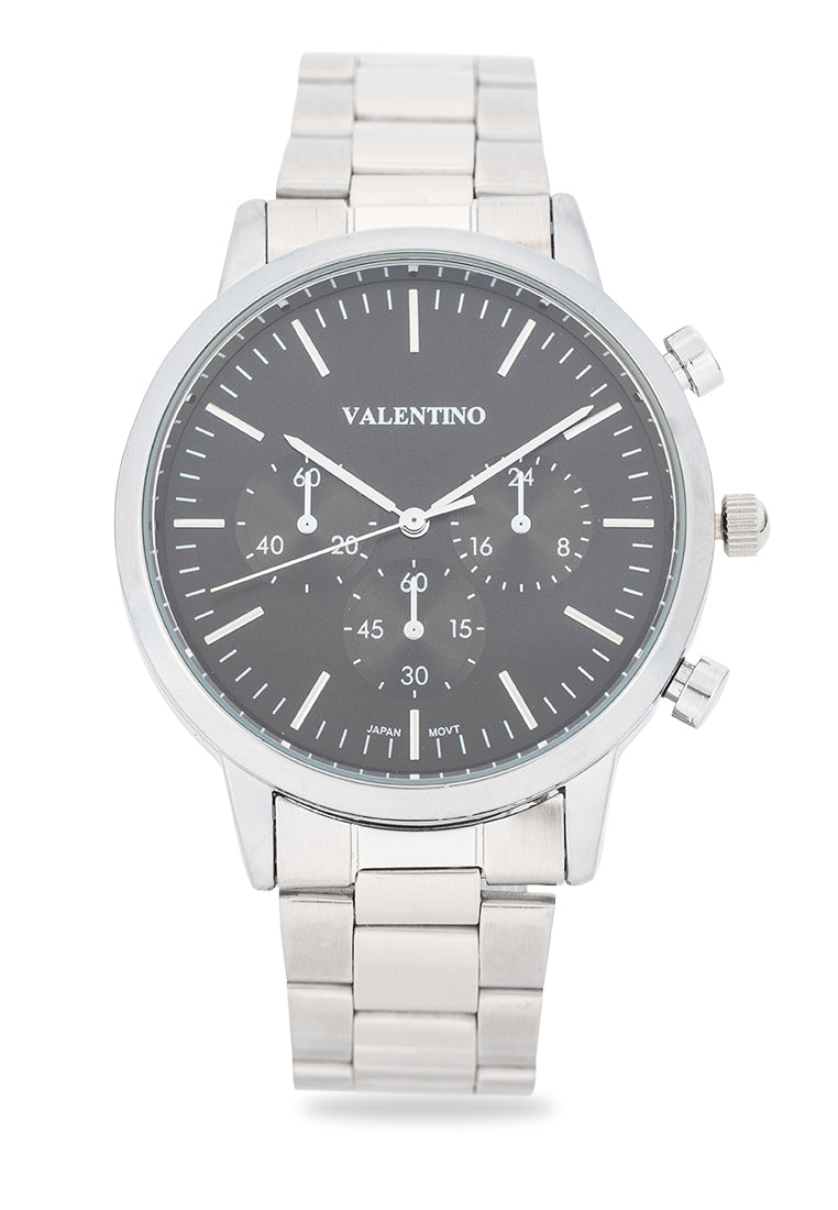 Valentino Stainless Steel Strap Analog Watch for Men 20122535-BLACK DIAL-Watch Portal Philippines