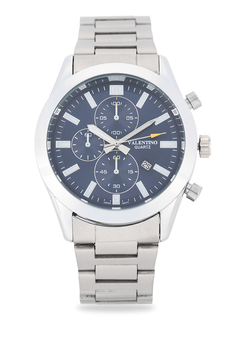 Valentino Stainless Steel Strap Analog Watch for Men 20122542-BLUE DIAL-Watch Portal Philippines