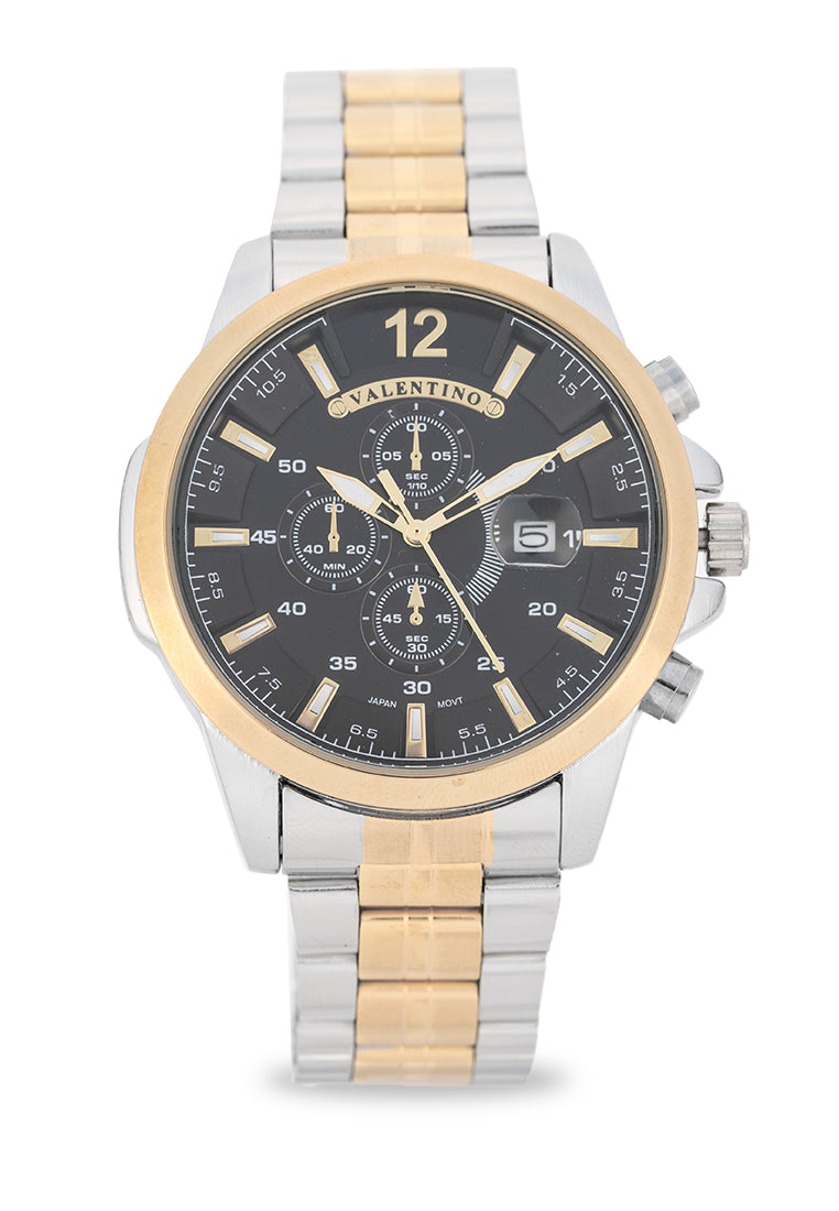 Valentino Stainless Steel Strap Analog Watch for Men 20122543-TT-BLACK DIAL-Watch Portal Philippines