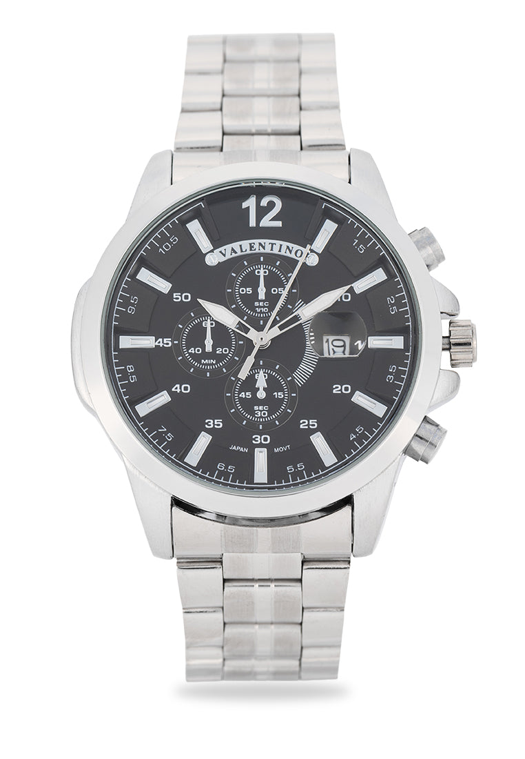 Valentino Stainless Steel Strap Analog Watch for Men 20122544-BLACK DIAL-Watch Portal Philippines