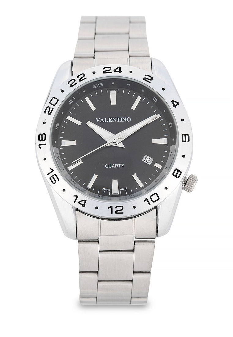 Valentino Stainless Steel Strap Analog Watch for Men 20122545-BLACK DIAL-Watch Portal Philippines