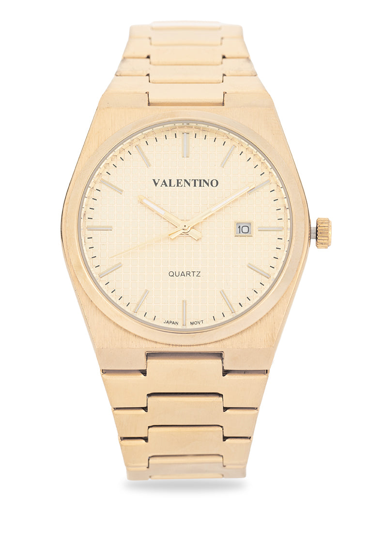 Valentino Stainless Steel Strap Analog Watch for Men 20122546-GOLD DIAL-Watch Portal Philippines
