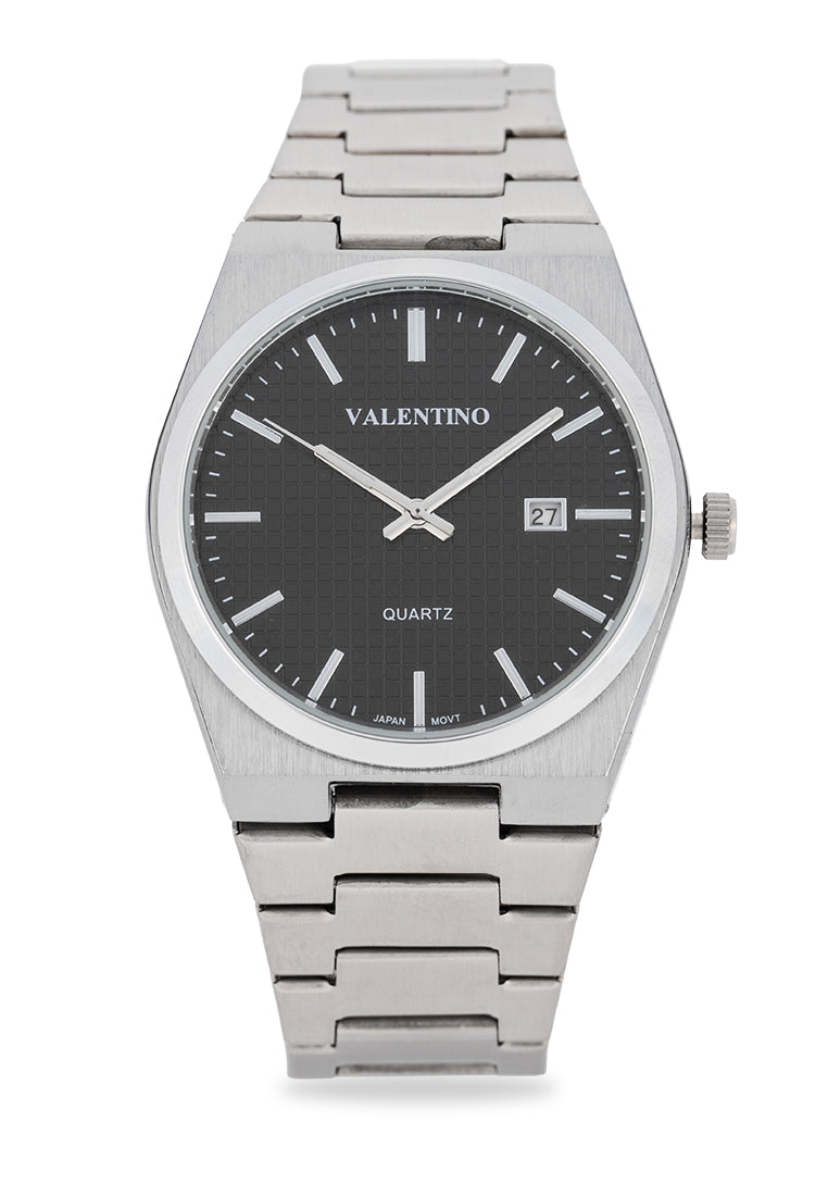 Valentino Stainless Steel Strap Analog Watch for Men 20122547-BLACK DIAL-Watch Portal Philippines