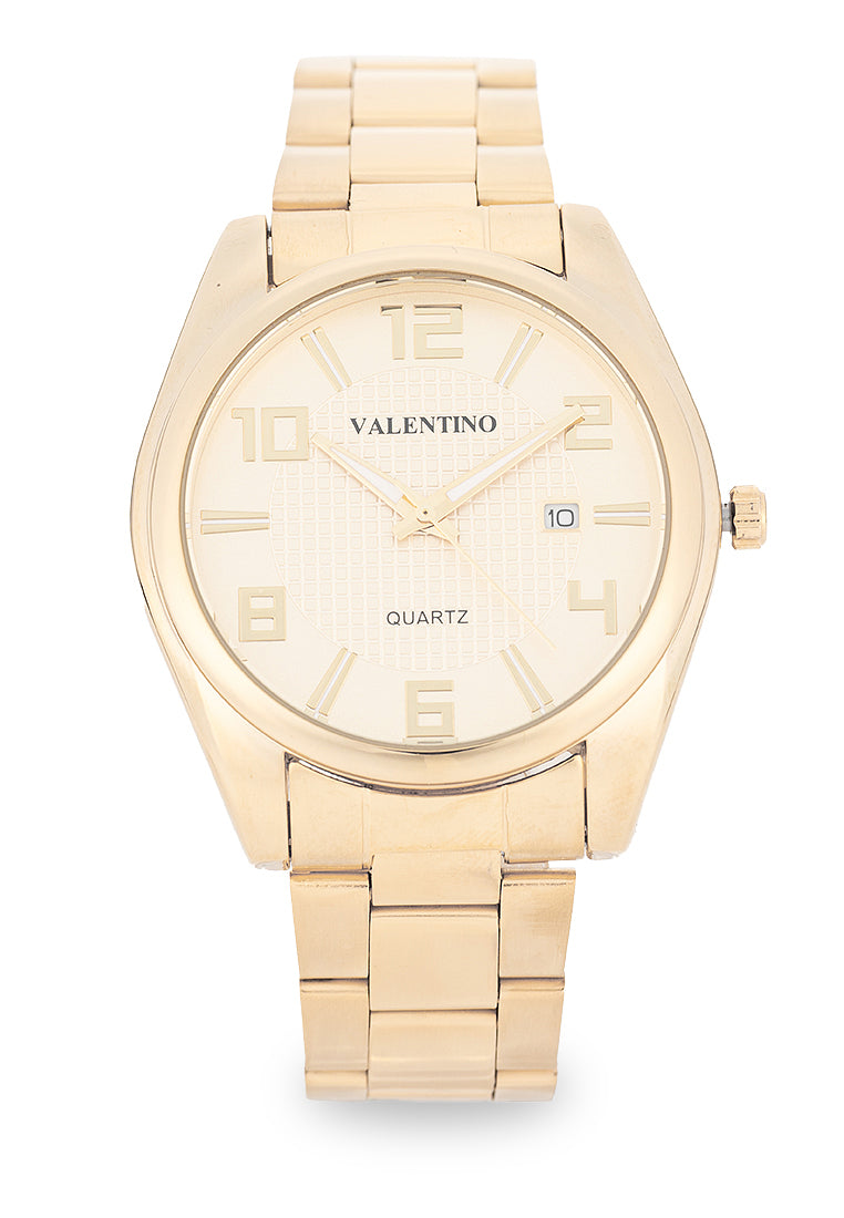 Valentino Stainless Steel Strap Analog Watch for Men 20122549-GOLD DIAL-Watch Portal Philippines
