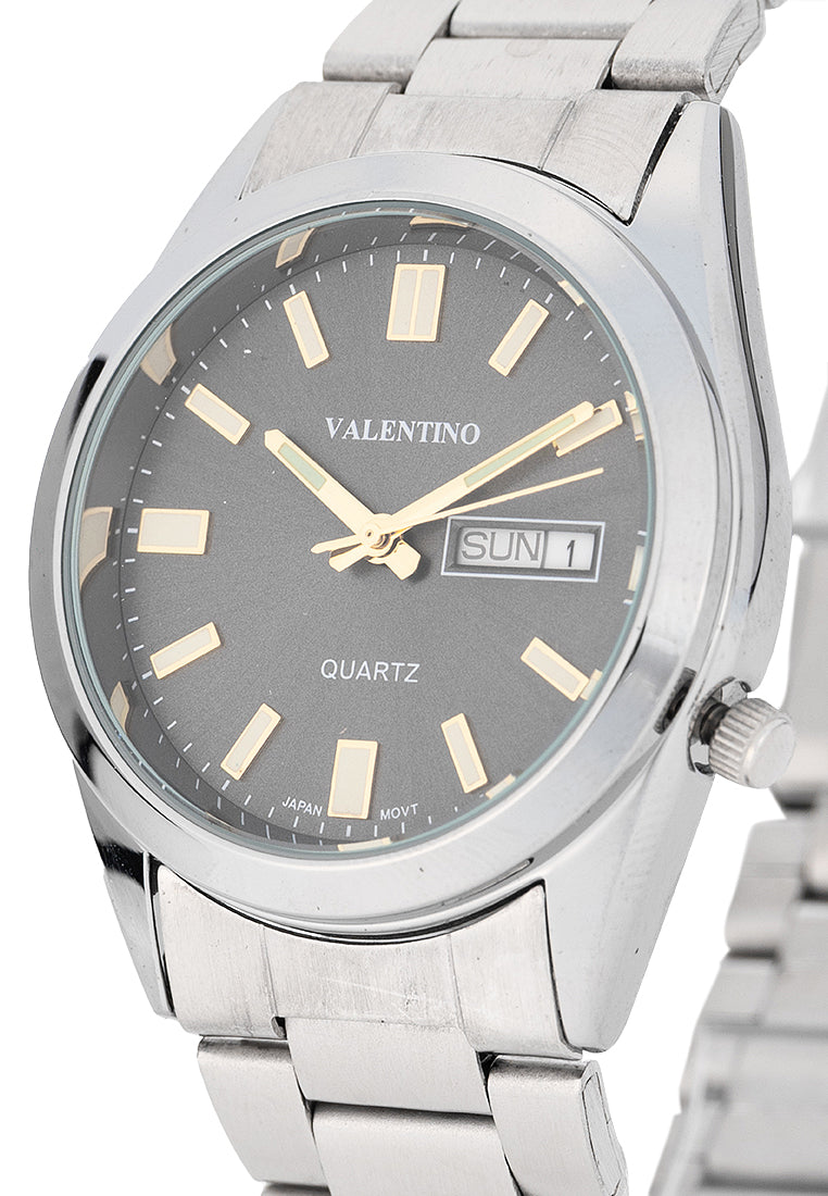 Valentino Stainless Steel Strap Analog Watch for Men 20122554-BLK DIAL-GLD INDEX-Watch Portal Philippines