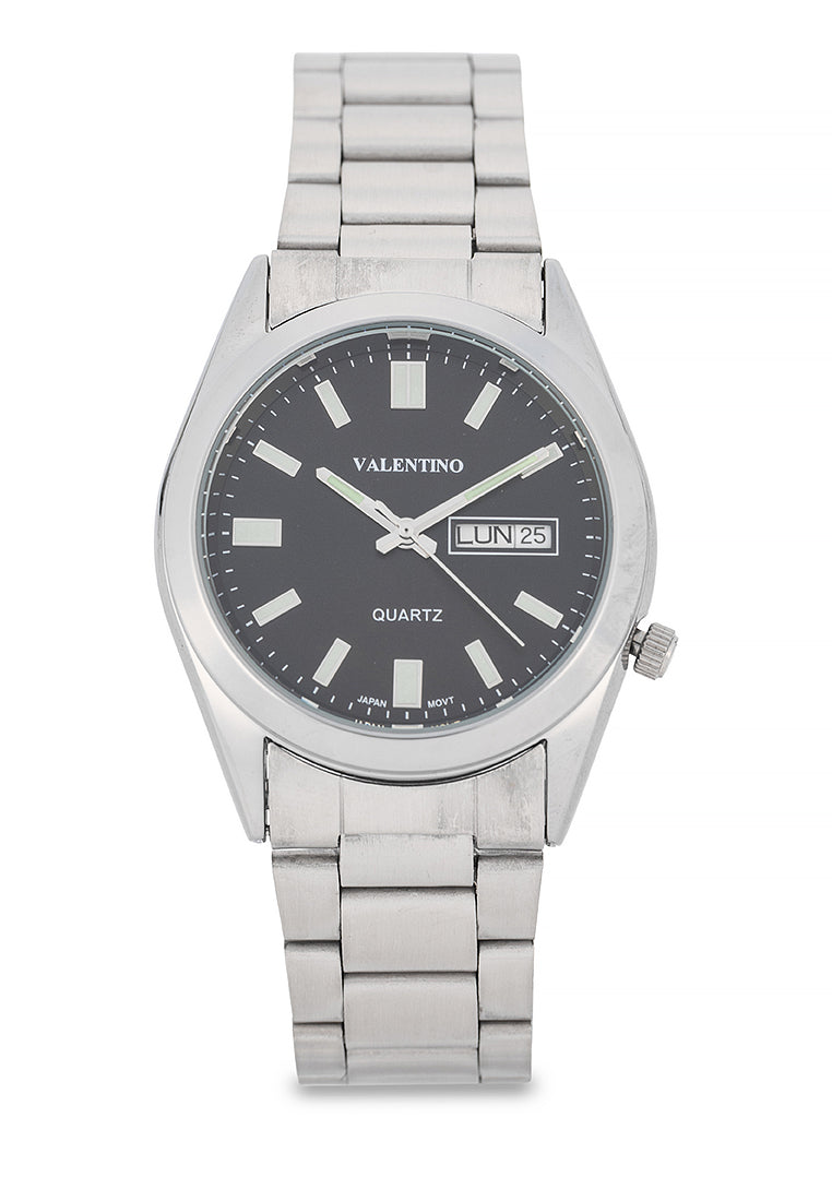 Valentino Stainless Steel Strap Analog Watch for Men 20122554-BLK DIAL-SIL INDEX-Watch Portal Philippines