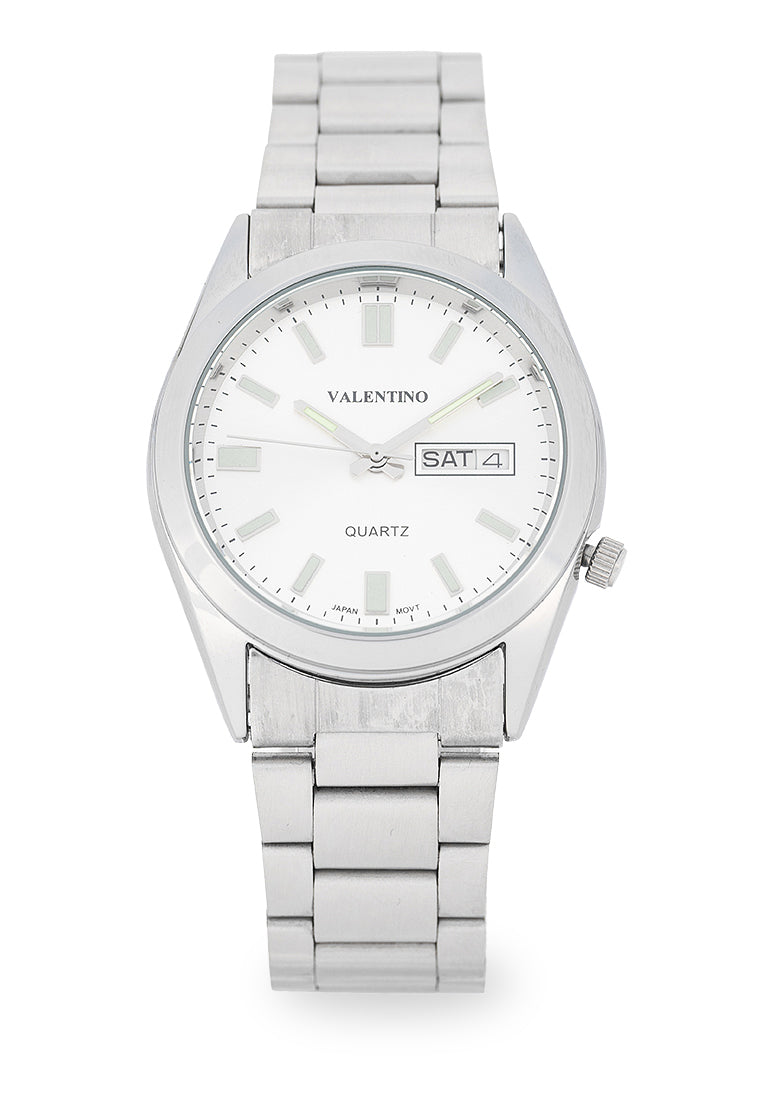 Valentino Stainless Steel Strap Analog Watch for Men 20122554-SILVER DIAL-Watch Portal Philippines