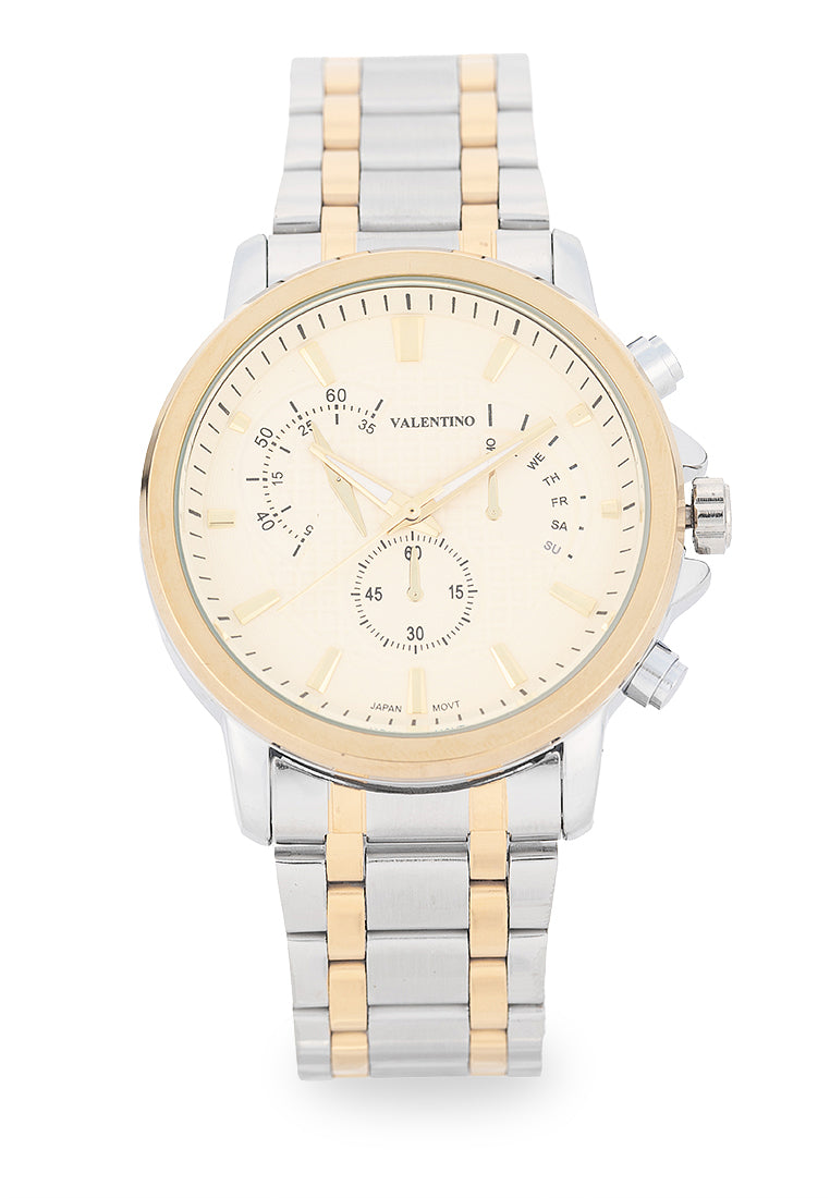 Valentino Stainless Steel Strap Analog Watch for Men 20122555-TT-GOLD DIAL-Watch Portal Philippines