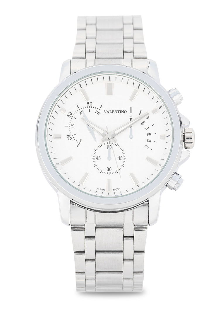 Valentino Stainless Steel Strap Analog Watch for Men 20122556-WHITE DIAL-Watch Portal Philippines