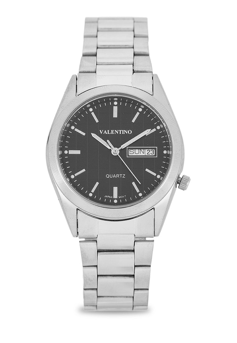 Valentino Stainless Steel Strap Analog Watch for Men 20122564-BLACK DIAL-Watch Portal Philippines
