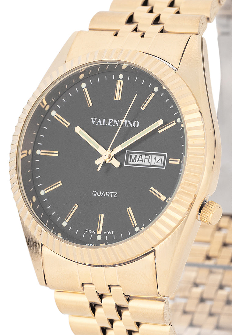Valentino Stainless Steel Strap Analog Watch for Men 20122567-GLD-BLACK DIAL-Watch Portal Philippines